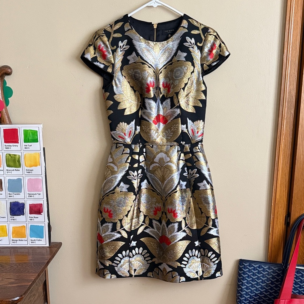 Ted Baker Black and Gold Mini Dress